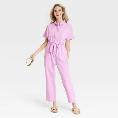 Universal Thread Women's Short Sleeve Button-Front Boilersuit, Twill Cotton Universal ThreadBullseye Deals