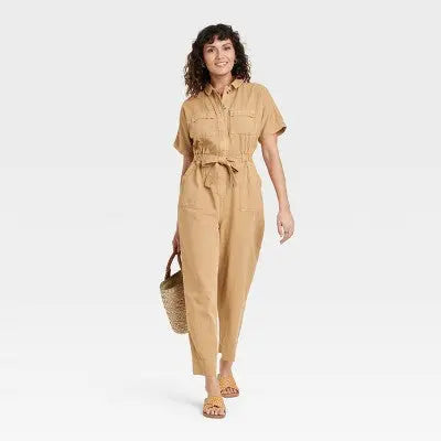 Universal Thread Women's Short Sleeve Button-Front Boilersuit, Twill Cotton Universal ThreadBullseye Deals