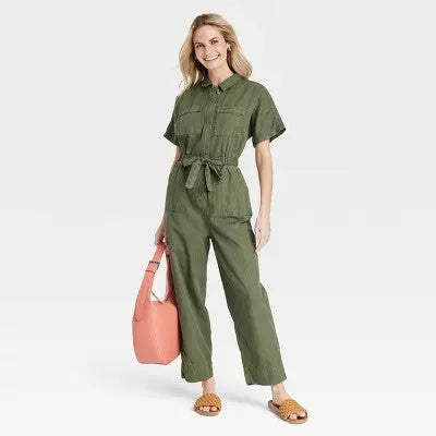 Universal Thread Women's Short Sleeve Button-Front Boilersuit, Twill Cotton Universal ThreadBullseye Deals