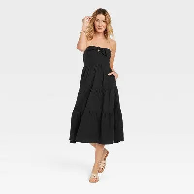 Universal Thread Women's Strapless Dress Cotton Fabric Knotted Front Neckline - Secondipity