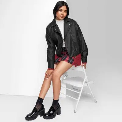 Wild Fable Women's Black Faux Leather Moto Jacket with Recycled Polyester Lining Wild FableBullseye Deals