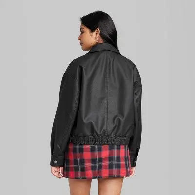 Wild Fable Women's Black Faux Leather Moto Jacket with Recycled Polyester Lining Wild FableBullseye Deals