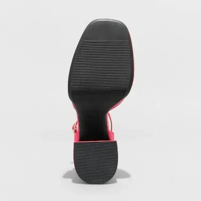 Wild Fable Women's Chunky Block High Heel Pumps Leather Ankle Strap Memory Foam Wild FableBullseye Deals