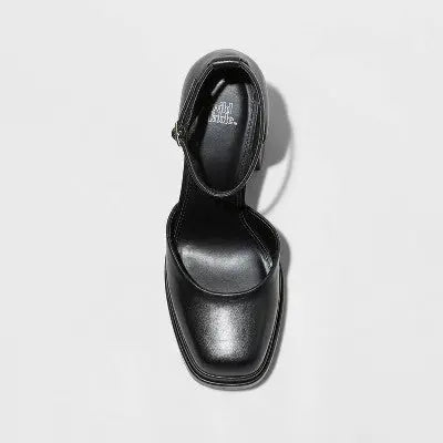 Wild Fable Women's Chunky Block High Heel Pumps Leather Ankle Strap Memory Foam Wild FableBullseye Deals