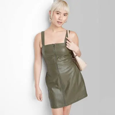 Wild Fable Women's Faux Leather Zip Front Mini Bodycon Pinafore Dress Wild FableBullseye Deals