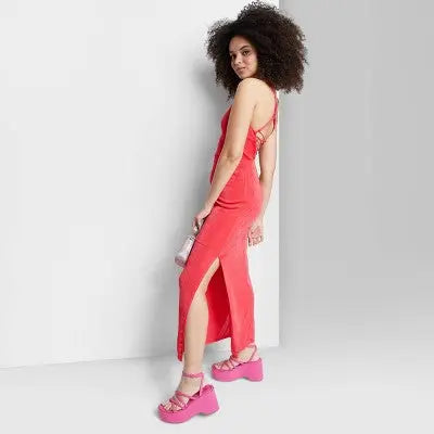 Wild Fable Women's Lace-Up Back Maxi Bodycon Slip Dress Wild FableBullseye Deals