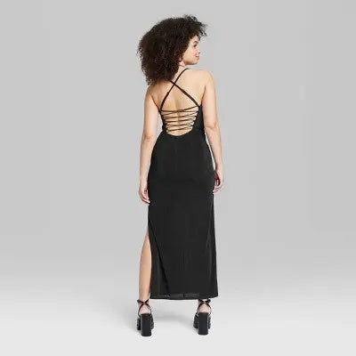 Wild Fable Women's Lace-Up Back Maxi Bodycon Slip Dress Wild FableBullseye Deals