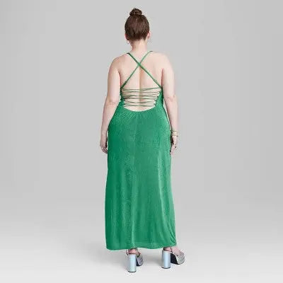 Wild Fable Women's Lace-Up Back Maxi Bodycon Slip Dress Wild FableBullseye Deals