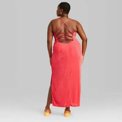 Wild Fable Women's Lace-Up Back Maxi Bodycon Slip Dress Wild FableBullseye Deals