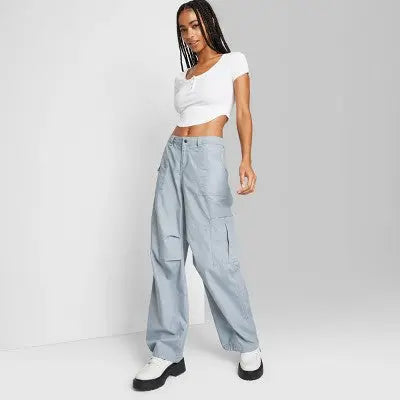 Wild Fable Women's Mid Rise Relaxed Leg Casual Parachute Pants Wild FableBullseye Deals