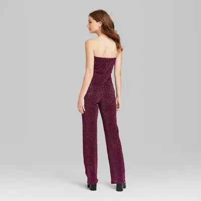 Wild Fable Women's Tube Sequin Mesh Jumpsuit Bandeau Strapless Off-The-Shoulder Wild FableBullseye Deals