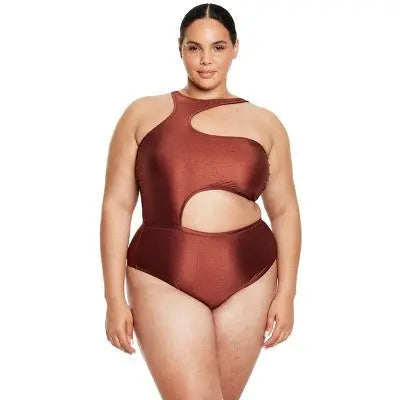 Women's Asymmetrical Metallic Cut Out High Leg Cheeky One Piece Swimsuit- Fe Noel Fe Noel x TargetBullseye Deals