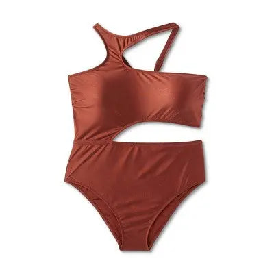Women's Asymmetrical Metallic Cut Out High Leg Cheeky One Piece Swimsuit- Fe Noel Fe Noel x TargetBullseye Deals