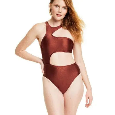 Women's Asymmetrical Metallic Cut Out High Leg Cheeky One Piece Swimsuit- Fe Noel Fe Noel x TargetBullseye Deals
