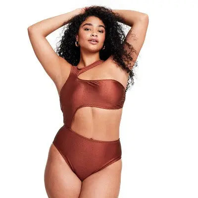 Women's Asymmetrical Metallic Cut Out High Leg Cheeky One Piece Swimsuit- Fe Noel Fe Noel x TargetBullseye Deals
