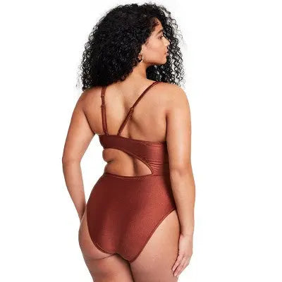 Women's Asymmetrical Metallic Cut Out High Leg Cheeky One Piece Swimsuit- Fe Noel Fe Noel x TargetBullseye Deals