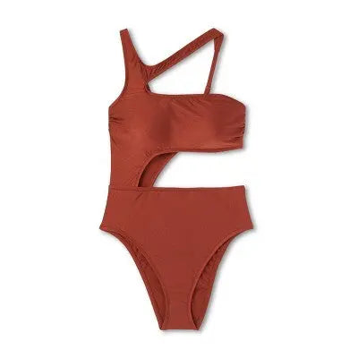 Women's Asymmetrical Metallic Cut Out High Leg Cheeky One Piece Swimsuit- Fe Noel Fe Noel x TargetBullseye Deals