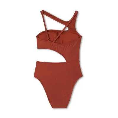 Women's Asymmetrical Metallic Cut Out High Leg Cheeky One Piece Swimsuit- Fe Noel Fe Noel x TargetBullseye Deals