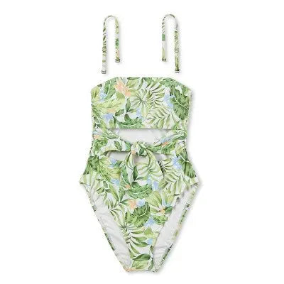 Women's Bandeau Tie-Front Cut Out One Piece Swimsuit - Shade & Shore Tropical Print Shade & ShoreBullseye Deals