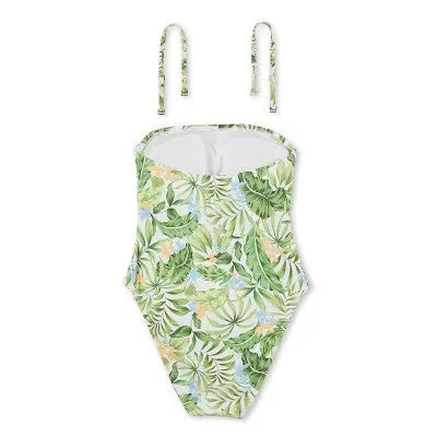 Women's Bandeau Tie-Front Cut Out One Piece Swimsuit - Shade & Shore Tropical Print Shade & ShoreBullseye Deals