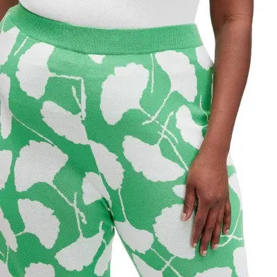 Women's High-Waisted Ginkgo Green Flare Pants DVF Jacquard Knit, Wide Legs, Elastic Diane von Furstenberg for TargetBullseye Deals