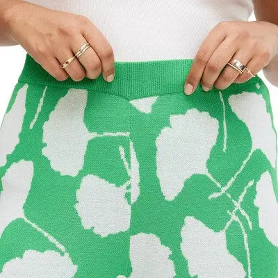 Women's High-Waisted Ginkgo Green Flare Pants DVF Jacquard Knit, Wide Legs, Elastic Diane von Furstenberg for TargetBullseye Deals