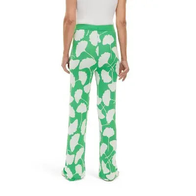 Women's High-Waisted Ginkgo Green Flare Pants DVF Jacquard Knit, Wide Legs, Elastic Diane von Furstenberg for TargetBullseye Deals