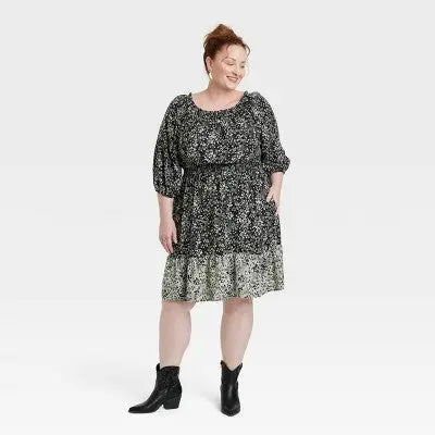 Women's Long Sleeve Smocked A-Line Dress - Knox Rose Floral Knox RoseBullseye Deals