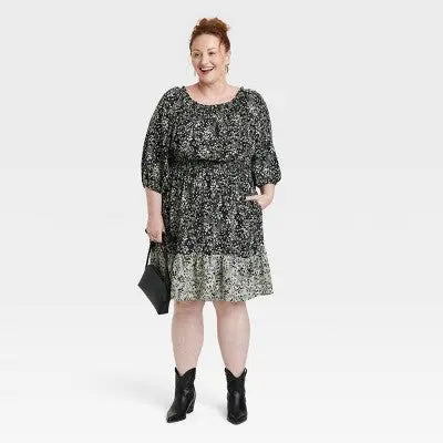 Women's Long Sleeve Smocked A-Line Dress - Knox Rose Floral Knox RoseBullseye Deals