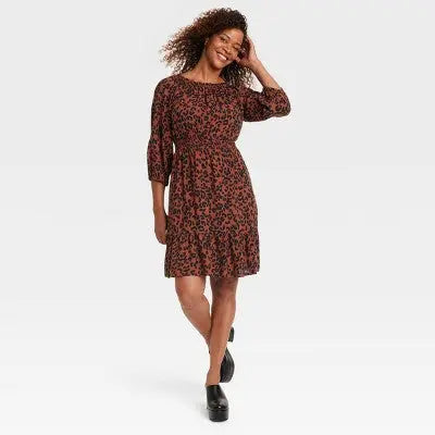 Women's Long Sleeve Smocked A-Line Dress - Knox Rose Floral Knox RoseBullseye Deals