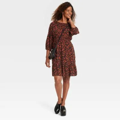 Women's Long Sleeve Smocked A-Line Dress - Knox Rose Floral Knox RoseBullseye Deals