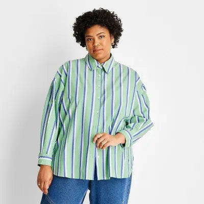 Women's Long Sleeve Striped Button-Down Shirt - Future Collective with Reese Blutstein Future Collective with ReeseBullseye Deals