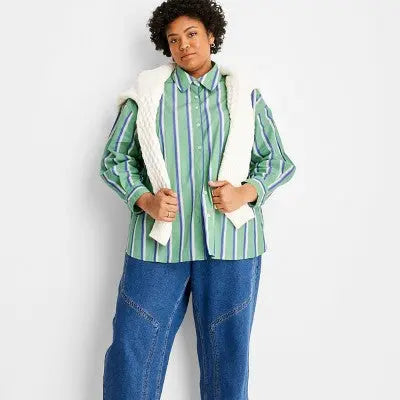 Women's Long Sleeve Striped Button-Down Shirt - Future Collective with Reese Blutstein Future Collective with ReeseBullseye Deals