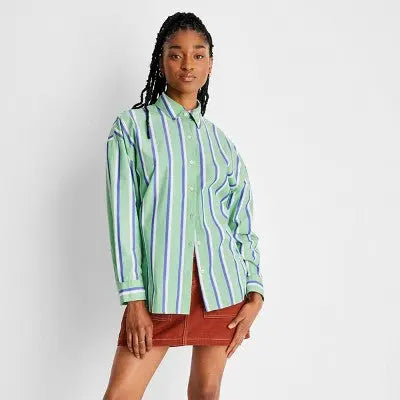 Women's Long Sleeve Striped Button-Down Shirt - Future Collective with Reese Blutstein Future Collective with ReeseBullseye Deals
