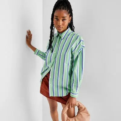 Women's Long Sleeve Striped Button-Down Shirt - Future Collective with Reese Blutstein Future Collective with ReeseBullseye Deals