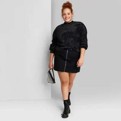 Women's Mock Turtleneck Fuzzy Boxy Pullover Sweater - Wild Fable Lurex Wild FableBullseye Deals