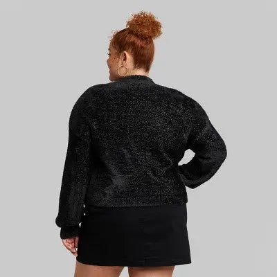 Women's Mock Turtleneck Fuzzy Boxy Pullover Sweater - Wild Fable Lurex Wild FableBullseye Deals