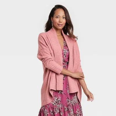 Women's Open Cardigan Knox Rose Solid-Color Shawl Collar High-Low Hem Long Sleeve Knox RoseBullseye Deals
