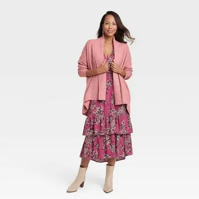 Women's Open Cardigan Knox Rose Solid-Color Shawl Collar High-Low Hem Long Sleeve Knox RoseBullseye Deals