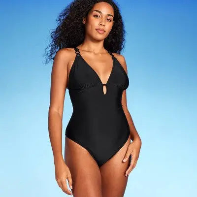 Women's Plunge Hardware Trim Cheeky One Piece Swimsuit - Shade & Shore Shade & ShoreBullseye Deals