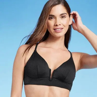Women's Ribbed Longline V-Wire Bikini Top - Shade & Shore Shade & ShoreBullseye Deals
