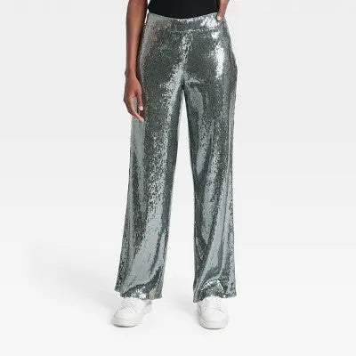 Women's Sequin Trouser Pants - A New Day | High Rise, Relaxed Leg, Side Zipper A New DayBullseye Deals