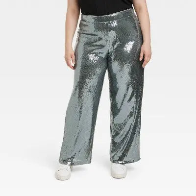 Women's Sequin Trouser Pants - A New Day | High Rise, Relaxed Leg, Side Zipper A New DayBullseye Deals