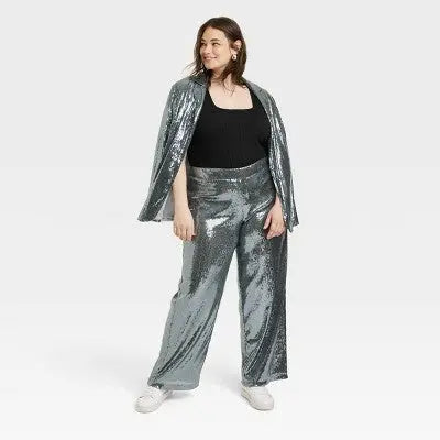 Women's Sequin Trouser Pants - A New Day | High Rise, Relaxed Leg, Side Zipper A New DayBullseye Deals