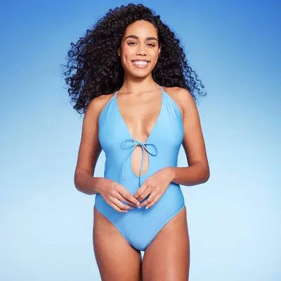 Women's Tie-Front Plunge One Piece Swimsuit - Shade & Shore Shade & ShoreBullseye Deals