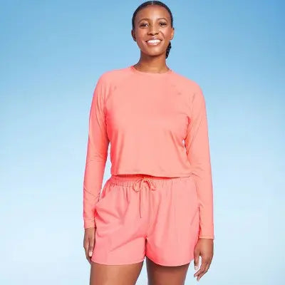 Women's UPF 50 Cropped Crewneck ong Sleeve Rash Guard - Kona Sol Coral Kona SolBullseye Deals