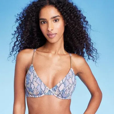 Women's Underwire Chain Strap Detail Bikini Top - Shade & Shore Blue Snake Print Shade & ShoreBullseye Deals
