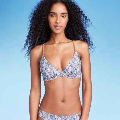 Women's Underwire Chain Strap Detail Bikini Top - Shade & Shore Blue Snake Print Shade & ShoreBullseye Deals
