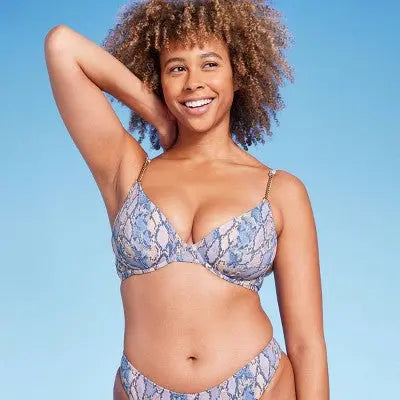 Women's Underwire Chain Strap Detail Bikini Top - Shade & Shore Blue Snake Print Shade & ShoreBullseye Deals