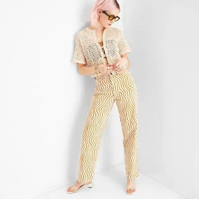 Women's Wave Print Cut Out Waist Straight Leg Jeans - Future Collective with Alani Noelle Future Collective with Alani NoelleBullseye Deals